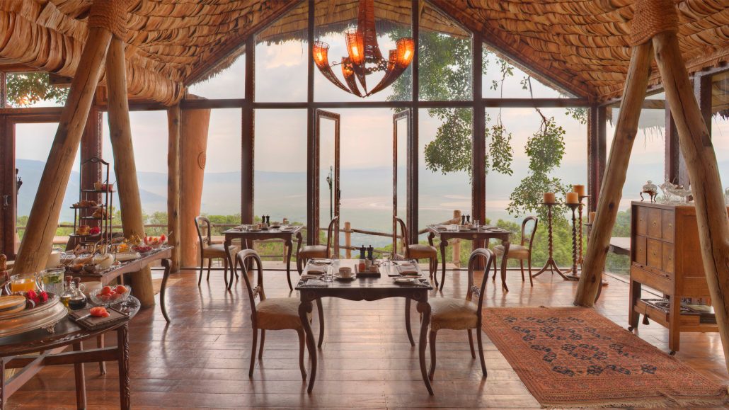 handcrafted-banana-tached-dining-area-at-andbeyond-ngorongoro-crater-lodge-on-a-luxury-tanznia-safari